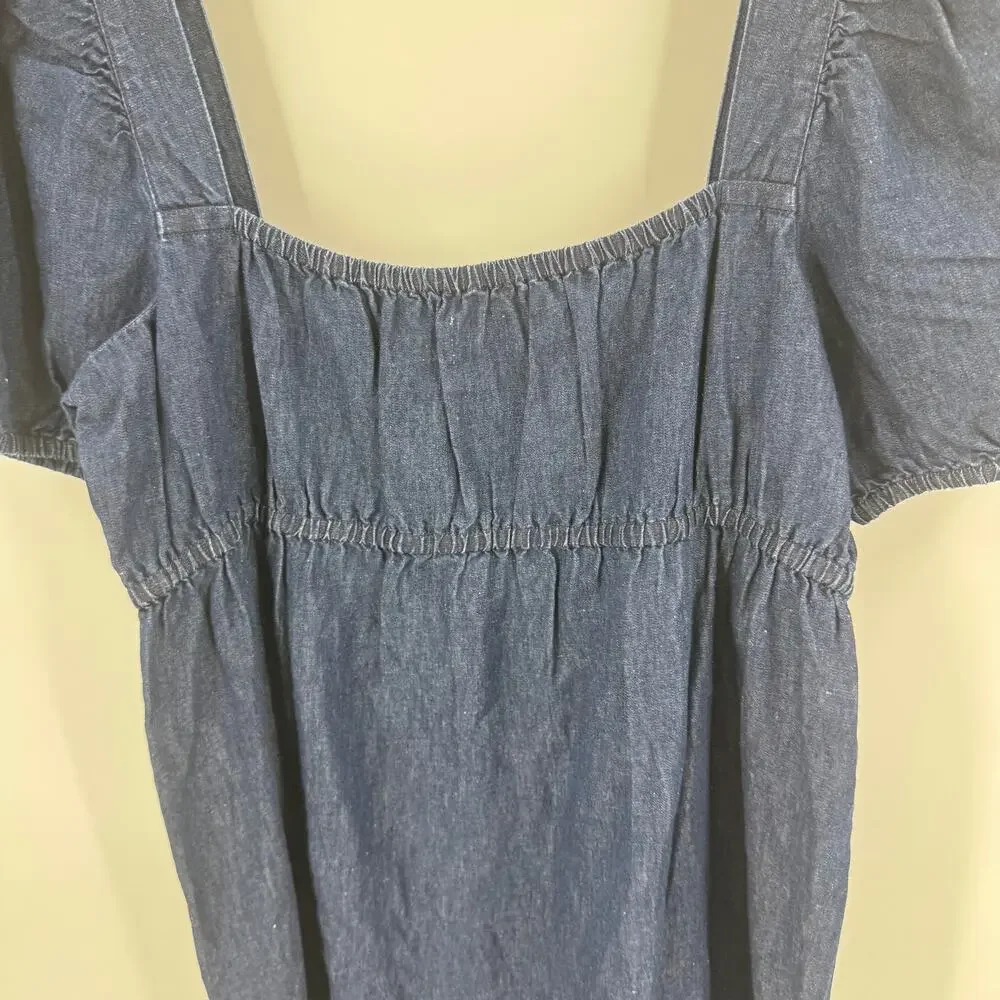 J.Crew NWT Dark Denim Puff Sleeve Square Neck Midi Dress Size 18 Milkmaid Cut - Picture 5 of 9